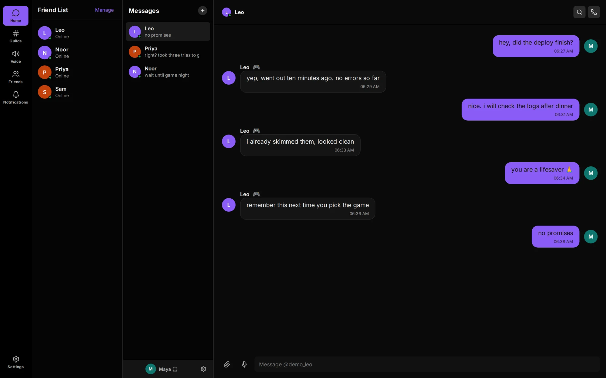 An end-to-end encrypted direct message conversation in Viaxchat