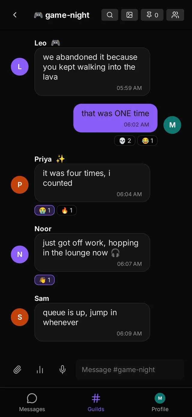 Viaxchat on Android showing a server channel